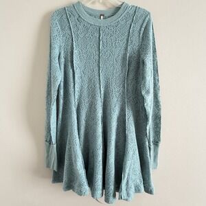 Free People Crochet Tunic Aqua Boho Festival Cottagecore Top Small